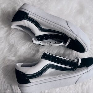 Navy Blue and White Vans Low-Top Sneakers